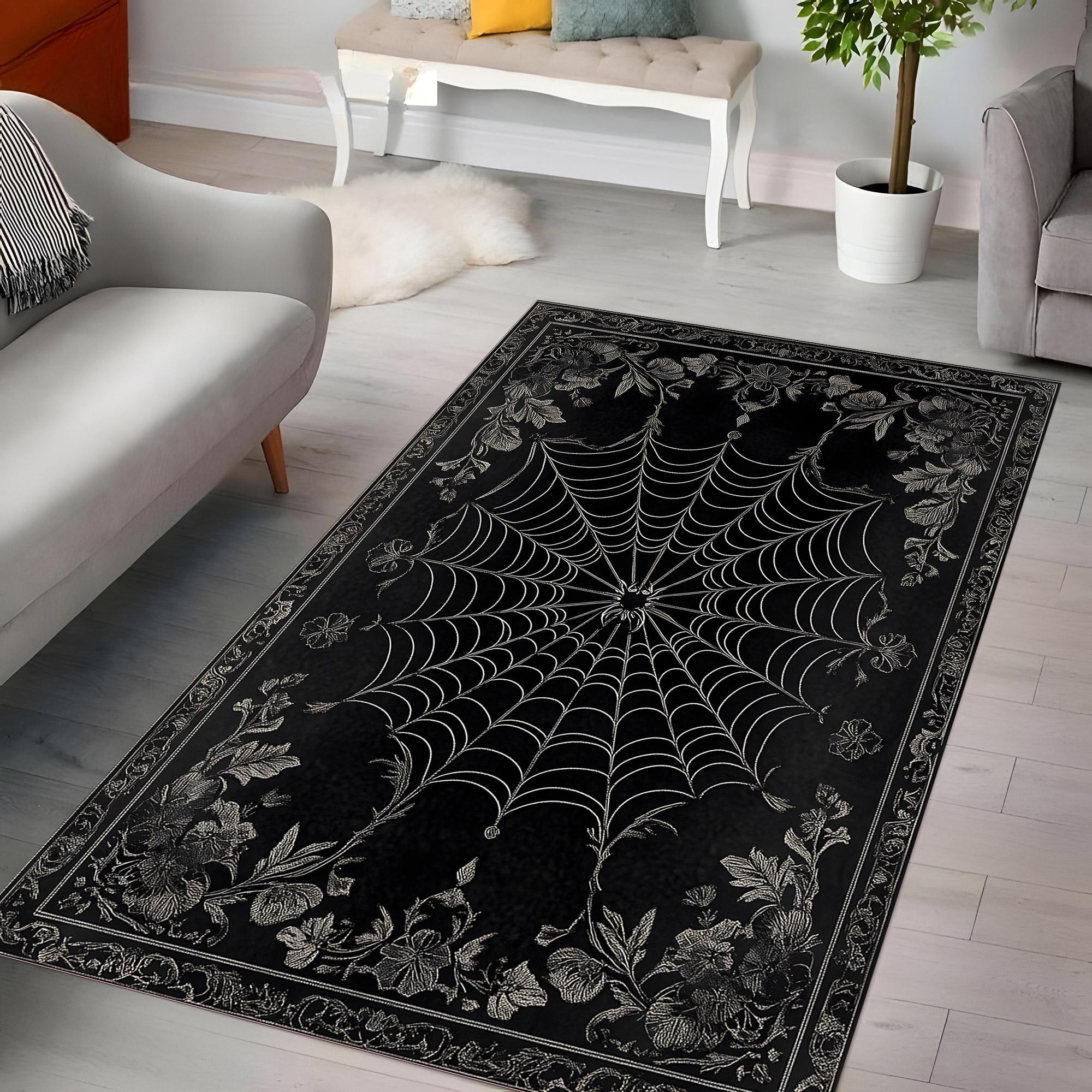 Gothic Spider Web Area Rug, Black Gothic Rug, Dark Academia Decor, Goth ...