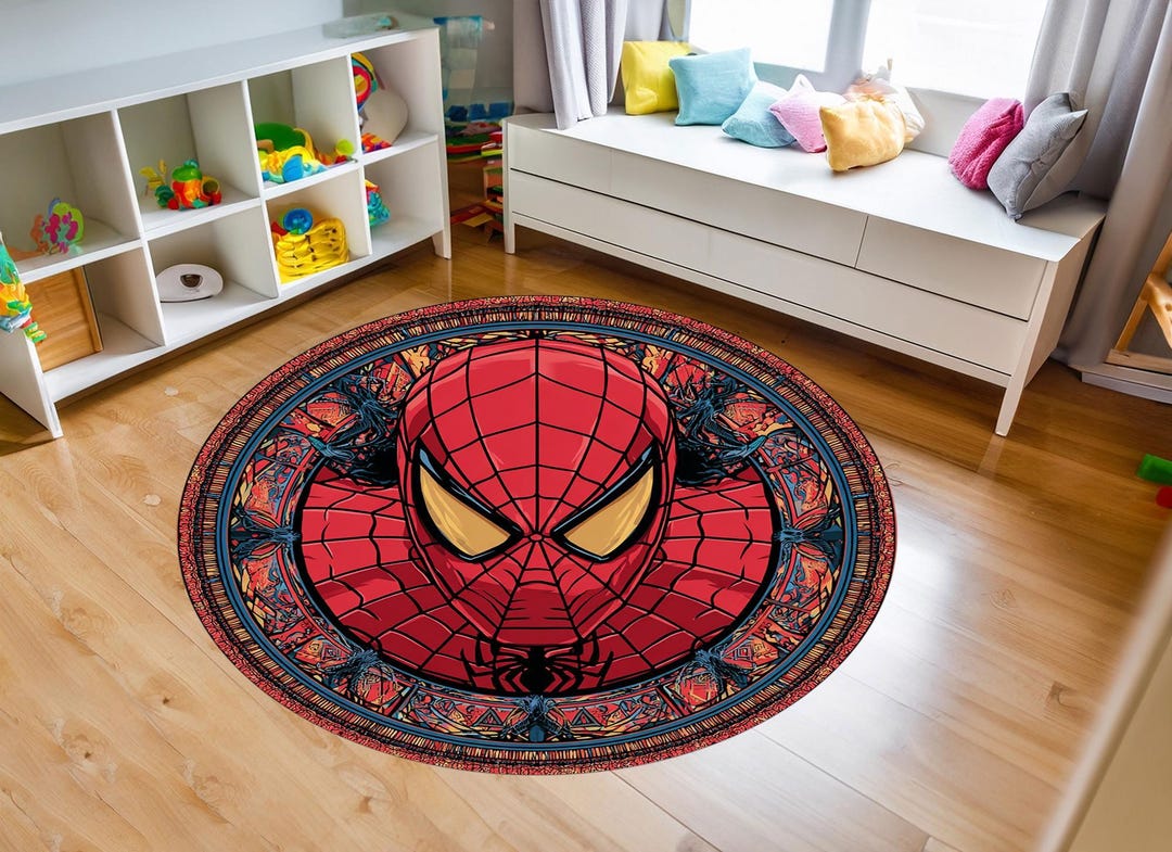 Spiderman, Spiderman Rug, Spiderman Round Rug, Game Decor Rug, Kids ...