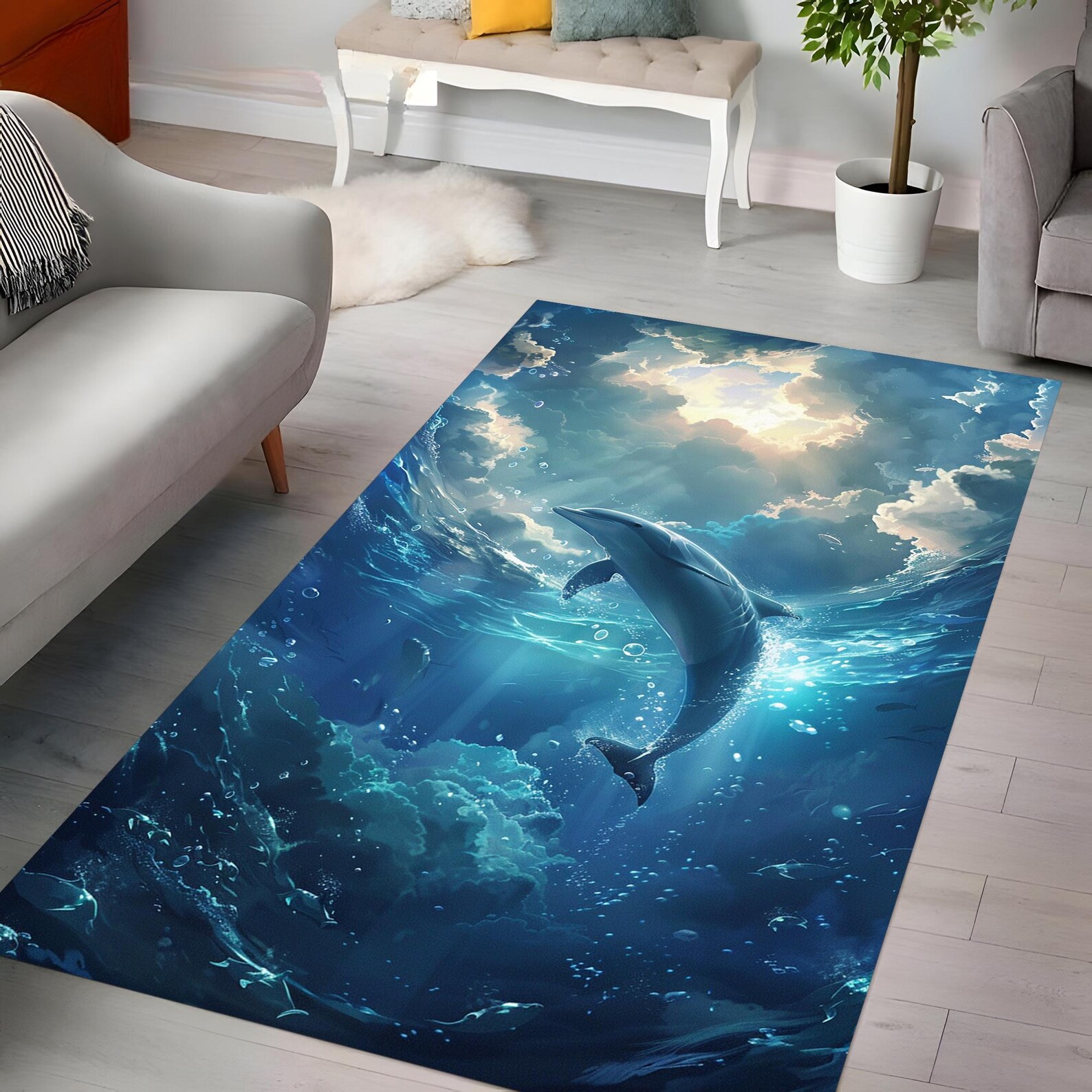Dolphin Rug, Dolphin Design Rug, Underwater Animals Rug, Sea Rug ...