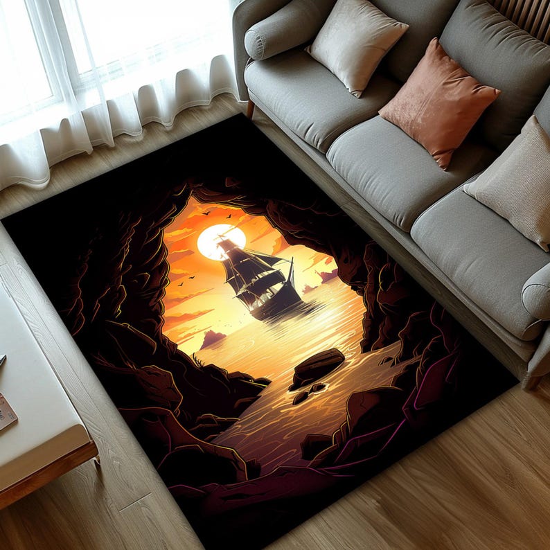 Pirate Rug Texture Ship Rug, Pirate Ship Rug, Vintage Pirate Ship Rug, 3D Rug, Home Decor ...
