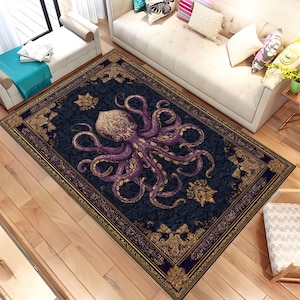 Vintage Octopus Teppich, Krakenteppich, Erstaunlicher Oktopusteppich, Tierteppich, Wohnzimmerteppich, Goth-Dekor, Dekorteppich, personalisiertes Geschenk, Bild 1