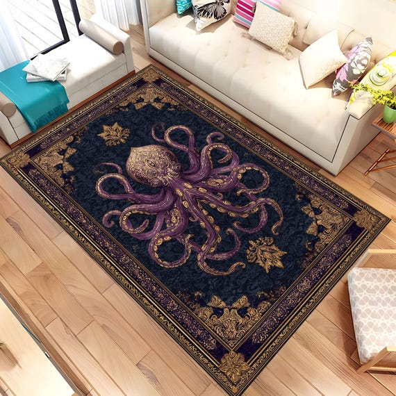 Vintage Octopus Area Rug, Octopus Rug, Amazing Octopus Rug, Animal Rug, Living Room Rug, Goth Decor, Decor Rug, Personalized Gift, Area Rug