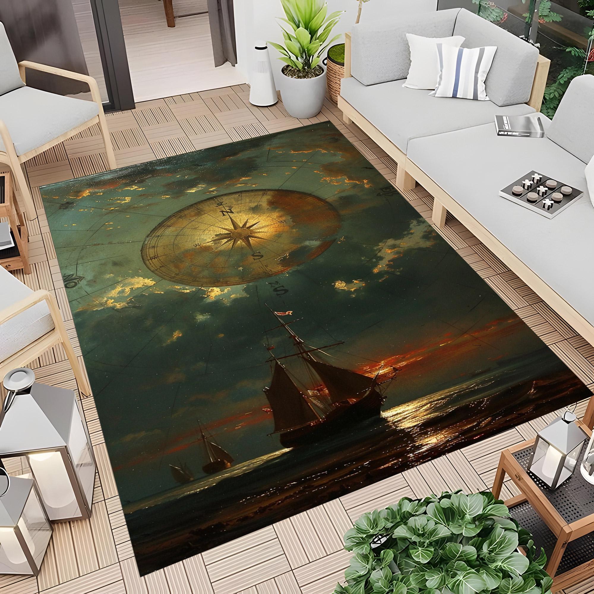 Pirate Ship Rug, Compass Rug, Ship Rug, Vintage Pirate Ship Rug, Living ...