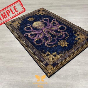 Vintage Octopus Teppich, Krakenteppich, Erstaunlicher Oktopusteppich, Tierteppich, Wohnzimmerteppich, Goth-Dekor, Dekorteppich, personalisiertes Geschenk, Bild 8