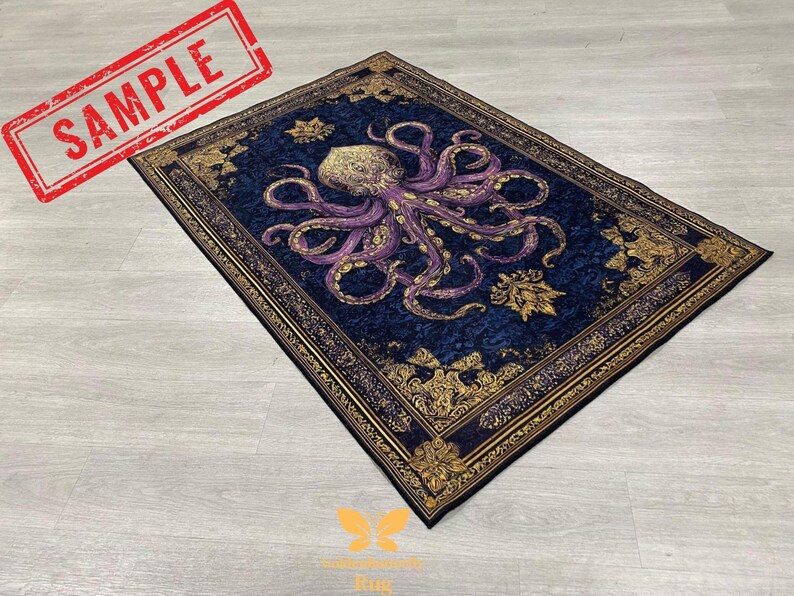 Vintage Octopus Teppich, Krakenteppich, Erstaunlicher Oktopusteppich, Tierteppich, Wohnzimmerteppich, Goth-Dekor, Dekorteppich, personalisiertes Geschenk, Bild 8