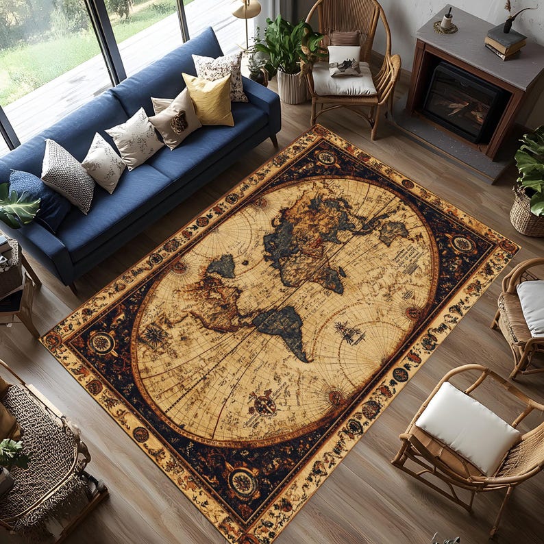 Wall Rug Maps Vintage World Map Rug, World Map Rug, Old World Map Rug, Map Themed Rug ...