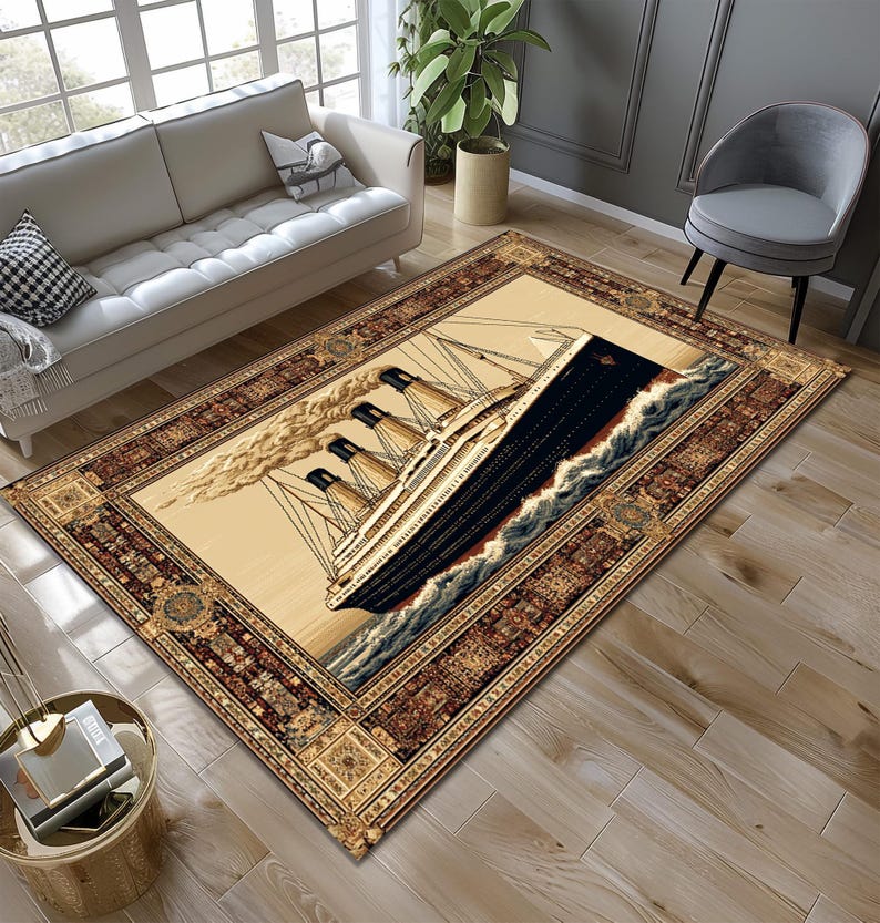 Titanic Ship Rug, Nautical Area Rug, Vintage Ocean Liner Carpet ...