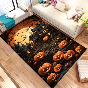 Halloween-Teppich, Kürbisteppich, Halloween-Teppich mit Muster, Horrorteppich, Halloween-Dekor, Halloween-Designteppich, Teppich nach Maß, Cooler Teppich