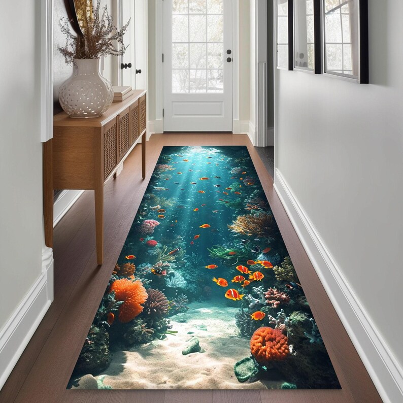 Ocean Rug, Fish Rug, Tropical Fish Rug, Underwater Fish View Rugs, Gift Runner Rug, Hallway Rug, Decor Long Rug, Modern Rug, Home Decor image 2