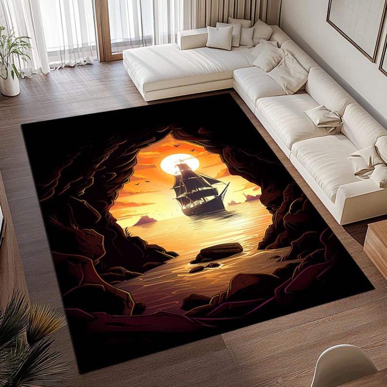 Pirate Rug Texture Ship Rug, Pirate Ship Rug, Vintage Pirate Ship Rug, 3D Rug, Home Decor ...