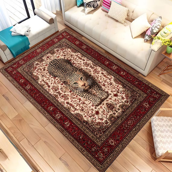 ヨーロッパゴブラン＊ゼブラ柄とヒョウ柄のラグ生地約140x200cm