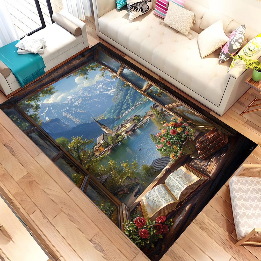 3D Rug, 3D Design Rug, Book Rug, Flowers Rug, Lake Rug, Mountain Rug ...
