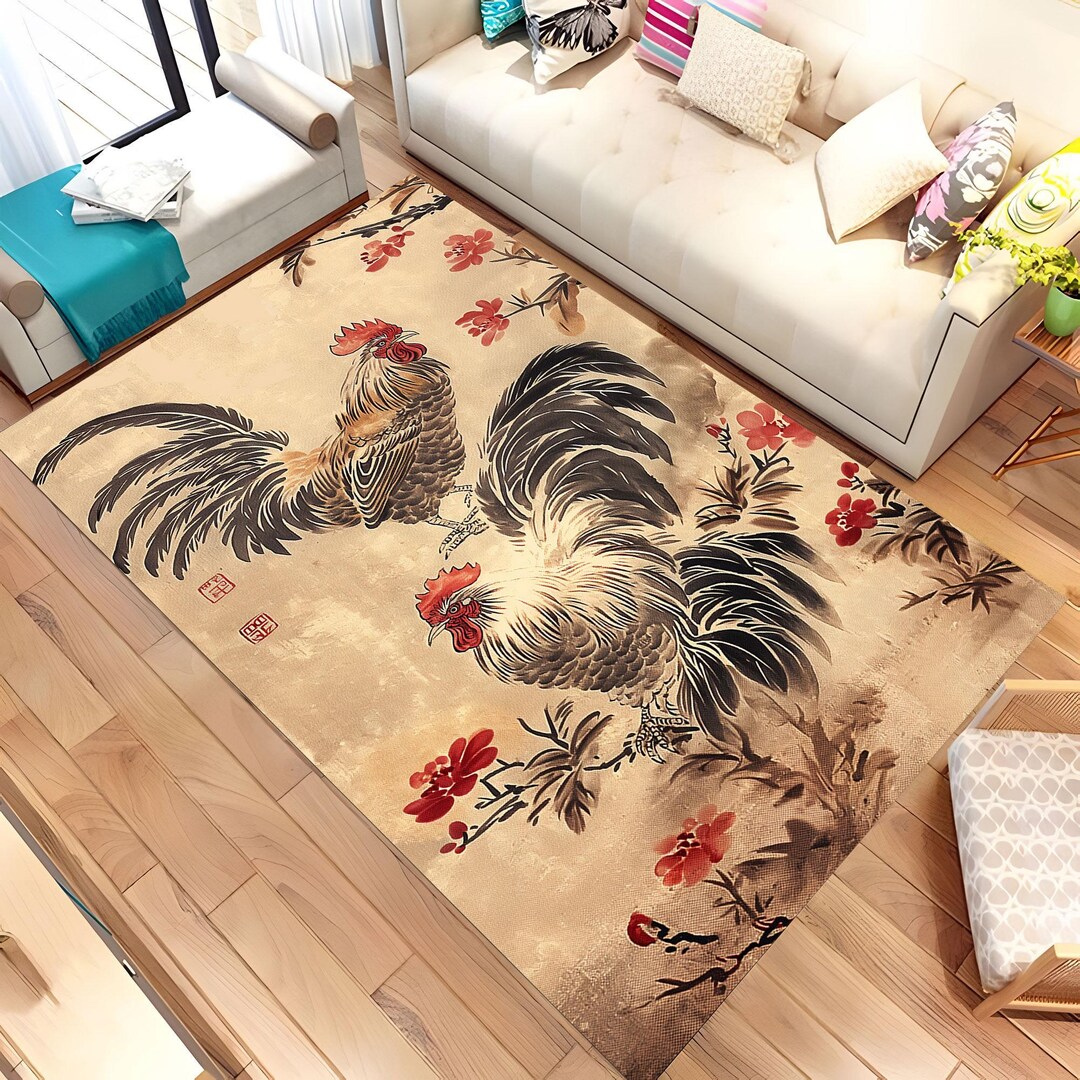 Rooster Rug Red Rooster Rug, Rooster Rug, Rooster Pattern Rug, Animal Rug, Area Rug ...