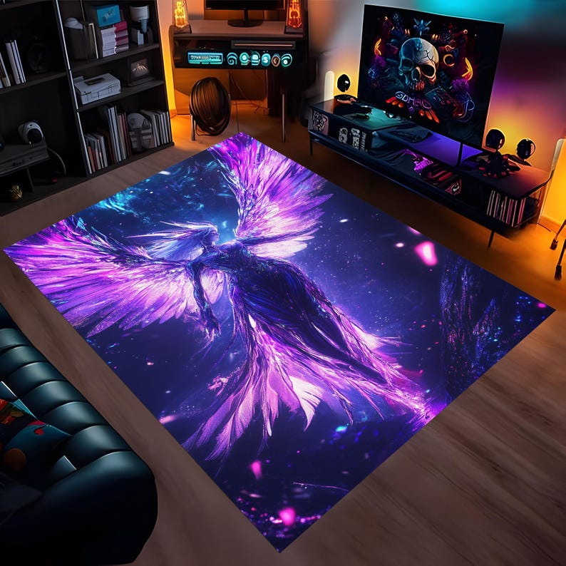 Noen Rug Angel Rug, Gaming Rug, Gaming Room Decor, Neon Rug, Area Rug, Rugs for ...