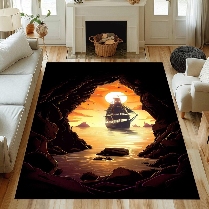 Pirate Rug Texture Ship Rug, Pirate Ship Rug, Vintage Pirate Ship Rug, 3D Rug, Home Decor ...