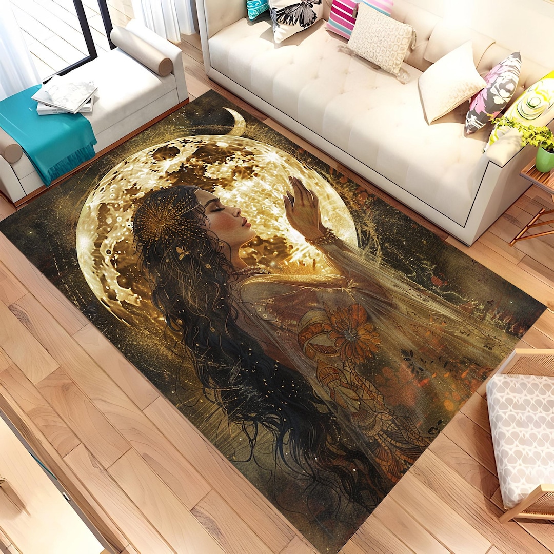 Angel Fairy Rug Angel Rug, Moon Rug, Gold Design Rug, Fairy Girl Rug, Girl Design Rug ...