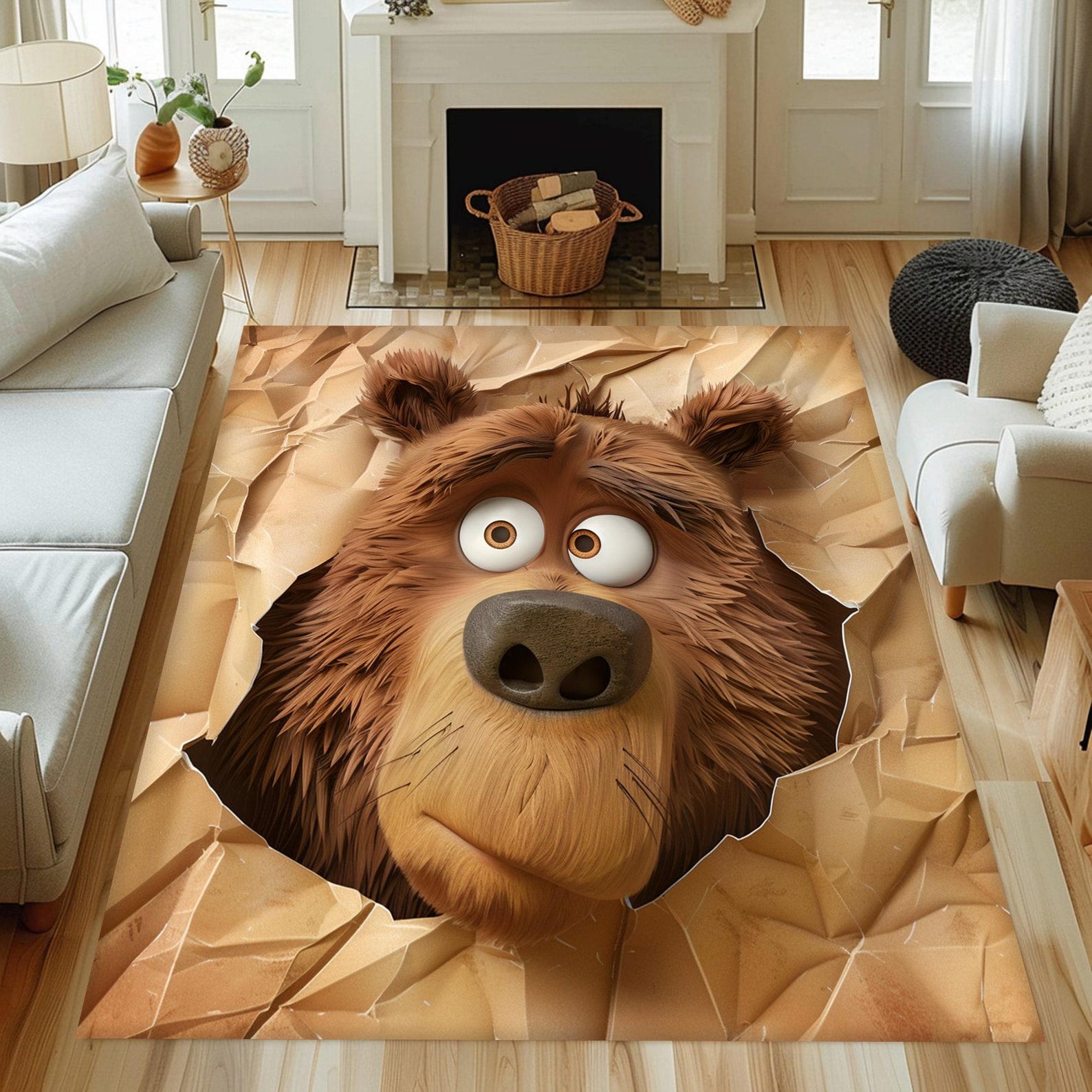 Bear Theme Rug, Bear Rug, 3D Rug, Animal Rug, Wildlife Rug, Living Room ...
