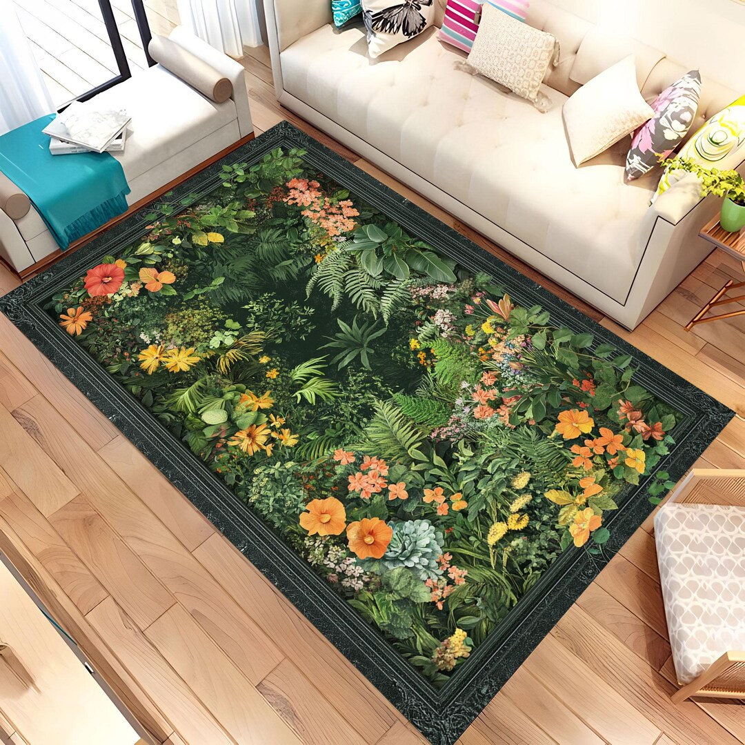 Botanical Moss Area Rug, Green Moss Botanical Rug, Botanical Rug for ...
