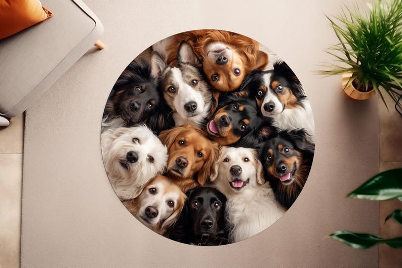 Dog Rug, Animal Rug, Pet Paw Rug, Dogs Design Rug, Cute Animal, Round Rug, Area Rug, Popular Rug, Non Slip Rug, Soft Rug, Cool Animals image 1