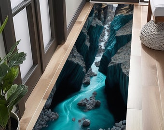 Nature Design Rug, Mountain Rug, Stream Rug, 3D Runner Rug, 3D Rug, Gift Runner Rug, Hallway Rug, Decor Long Rug, Modern Rug, Home Decor