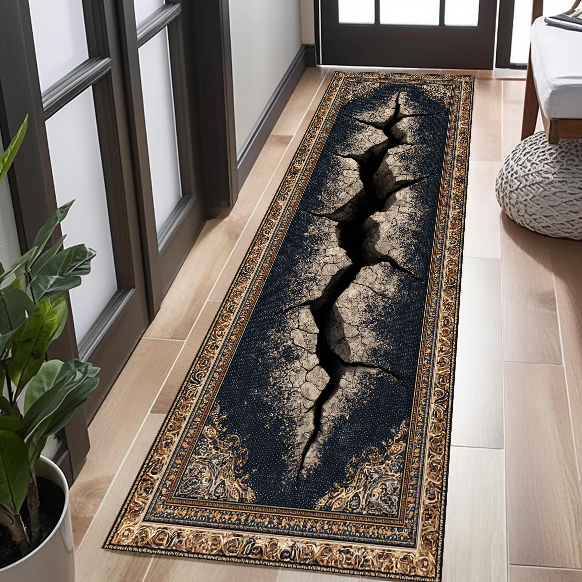 3D Cracked Floor Rug, Optical Illusion Runner Carpet, Realistic Broken ...