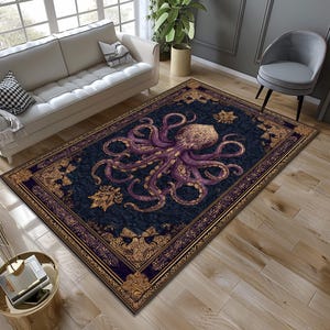 Vintage Octopus Teppich, Krakenteppich, Erstaunlicher Oktopusteppich, Tierteppich, Wohnzimmerteppich, Goth-Dekor, Dekorteppich, personalisiertes Geschenk, Bild 3