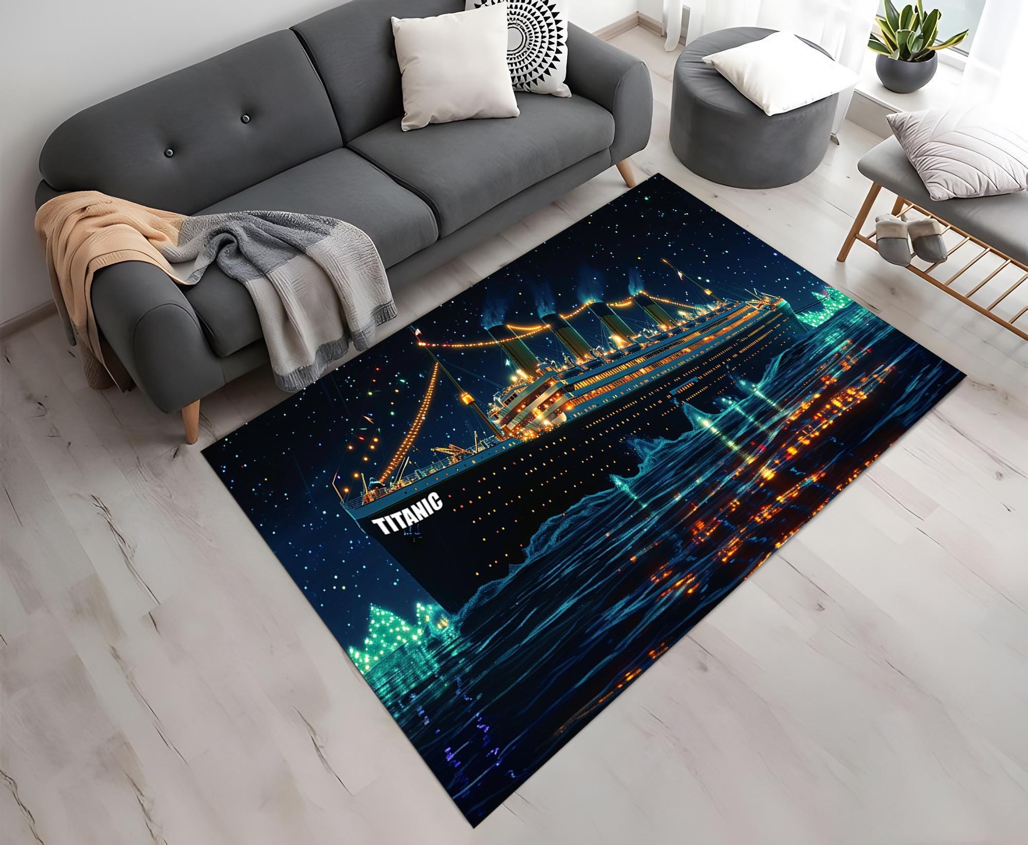 TITANIC 麻袋風 デザイン クッション Titanic Rug, Titanic Design Rug