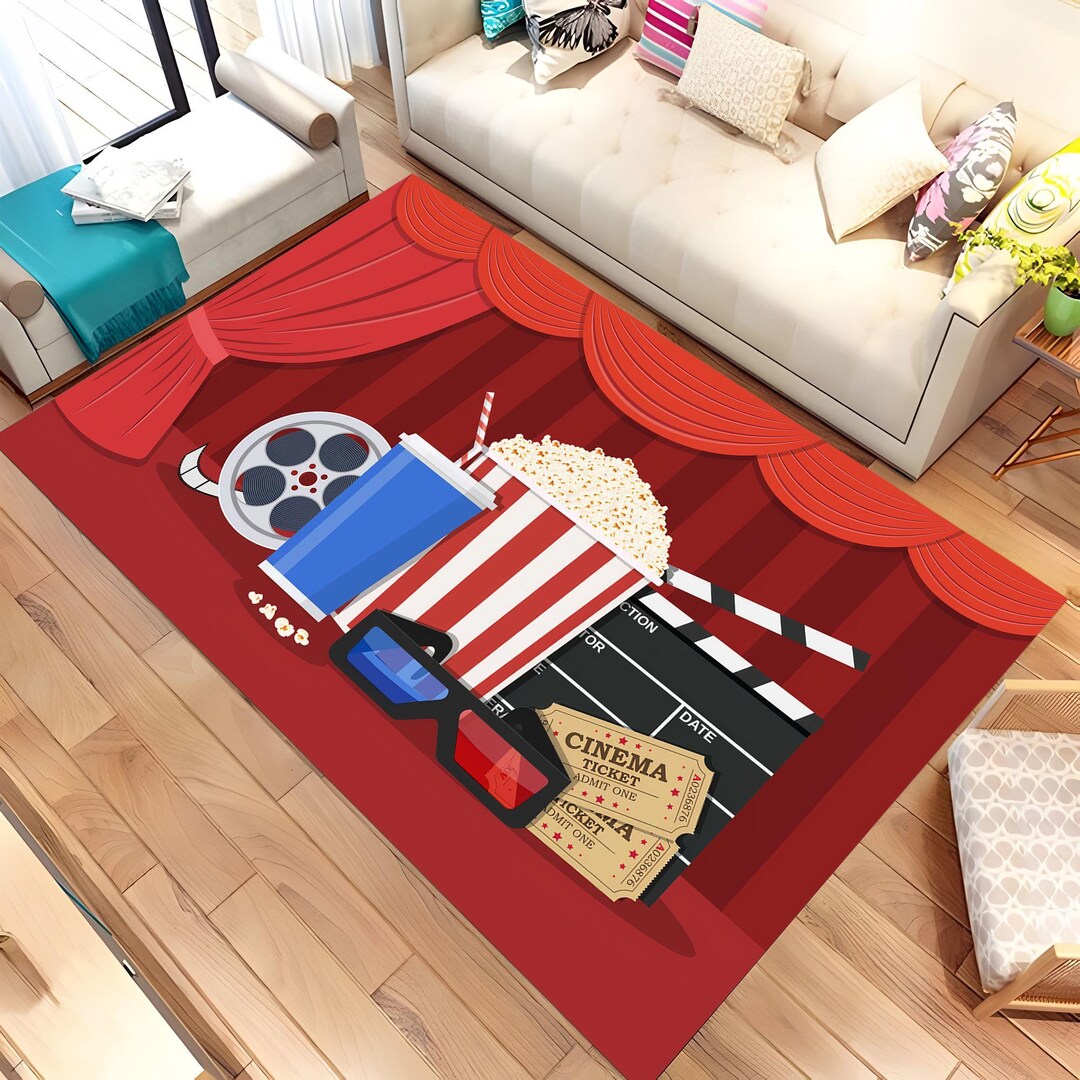 Cinema Rug, Cinema Film Rug, Retro Film Rug, Popcorn Pattern Rug, Retro ...