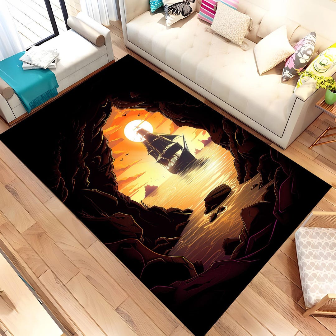 Pirate Rug Texture Ship Rug, Pirate Ship Rug, Vintage Pirate Ship Rug, 3D Rug, Home Decor ...