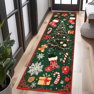 Camino de mesa navideño, alfombra navideña, alfombra navideña, alfombra navideña, alfombra decorativa navideña, alfombra navideña para pasillo, corredor, alfombra de área