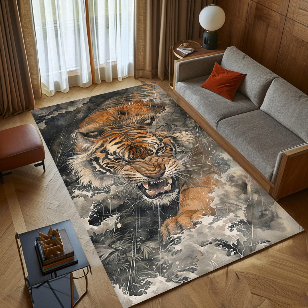 Tatto Rug Tiger Tattoo Design Area Rug: Non-slip Animal Print Home Decor - Etsy