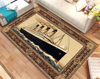 Titanic Teppich, Kelimteppich, Vintage Teppich Ozeandampfer, Maritimes Wohndekor, Geschenk für ein Kreuzfahrtschiff, Wohnzimmerteppich