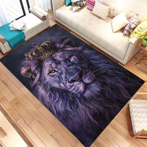 Tapijt leeuw, tarotkaarttapijt, koning leeuw ontwerp, paars tapijt, dierlijk tapijt, woonkamertapijt, vloerkleed, decortapijt, cadeaukleed, cool tapijt, woondecoratie