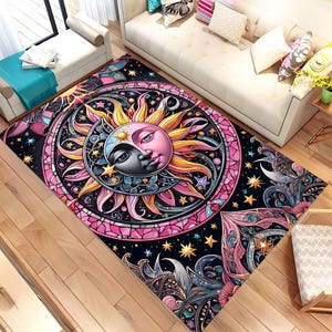 Tapete Sol e Lua, Tapete Lua, Tapete Colorido, Design Sol e Lua, Tapete para Sala de Estar, Presente para Ela, Tapete Decorativo, Tapete Presente, Tapete Legal, Decoração para Casa