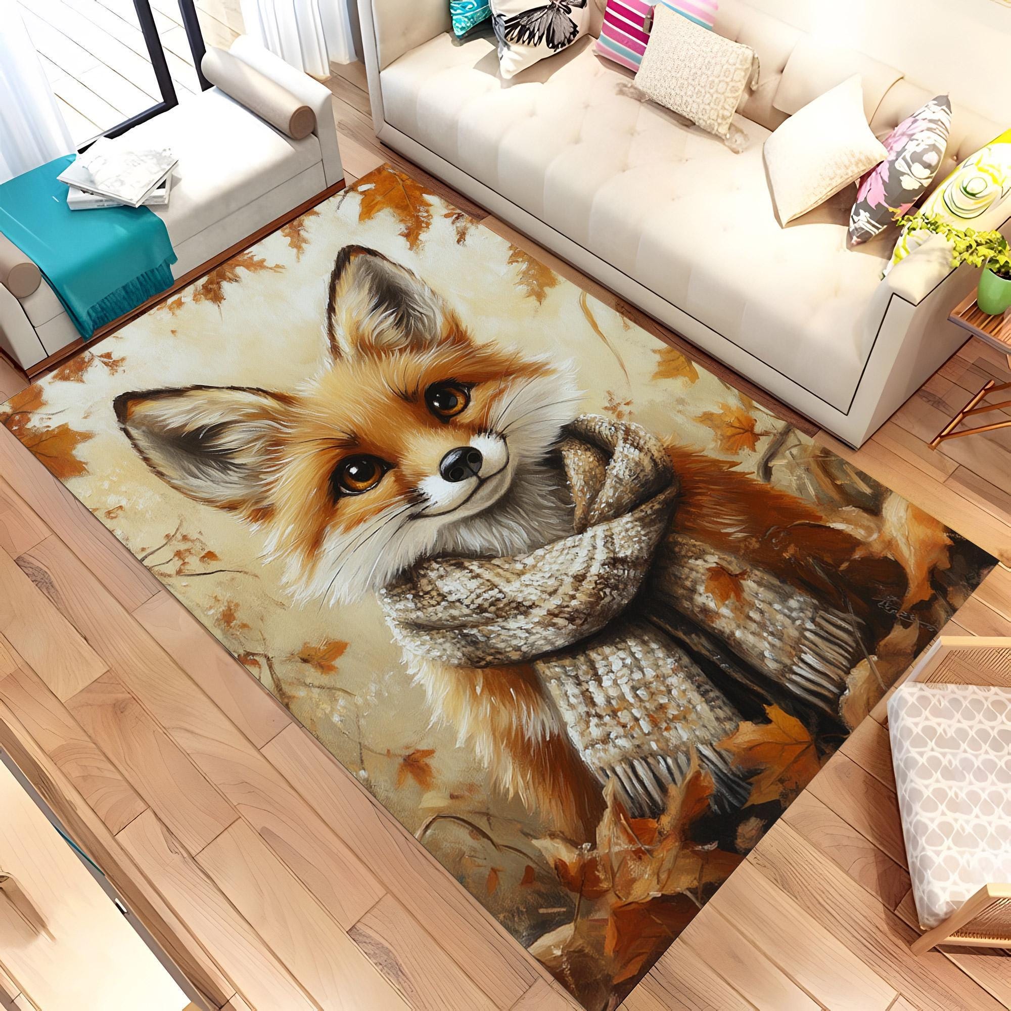 Happy Fox Rug, Cool Fox Rug, Animal Rug, Fox Pattern, Cool Rug, Living ...