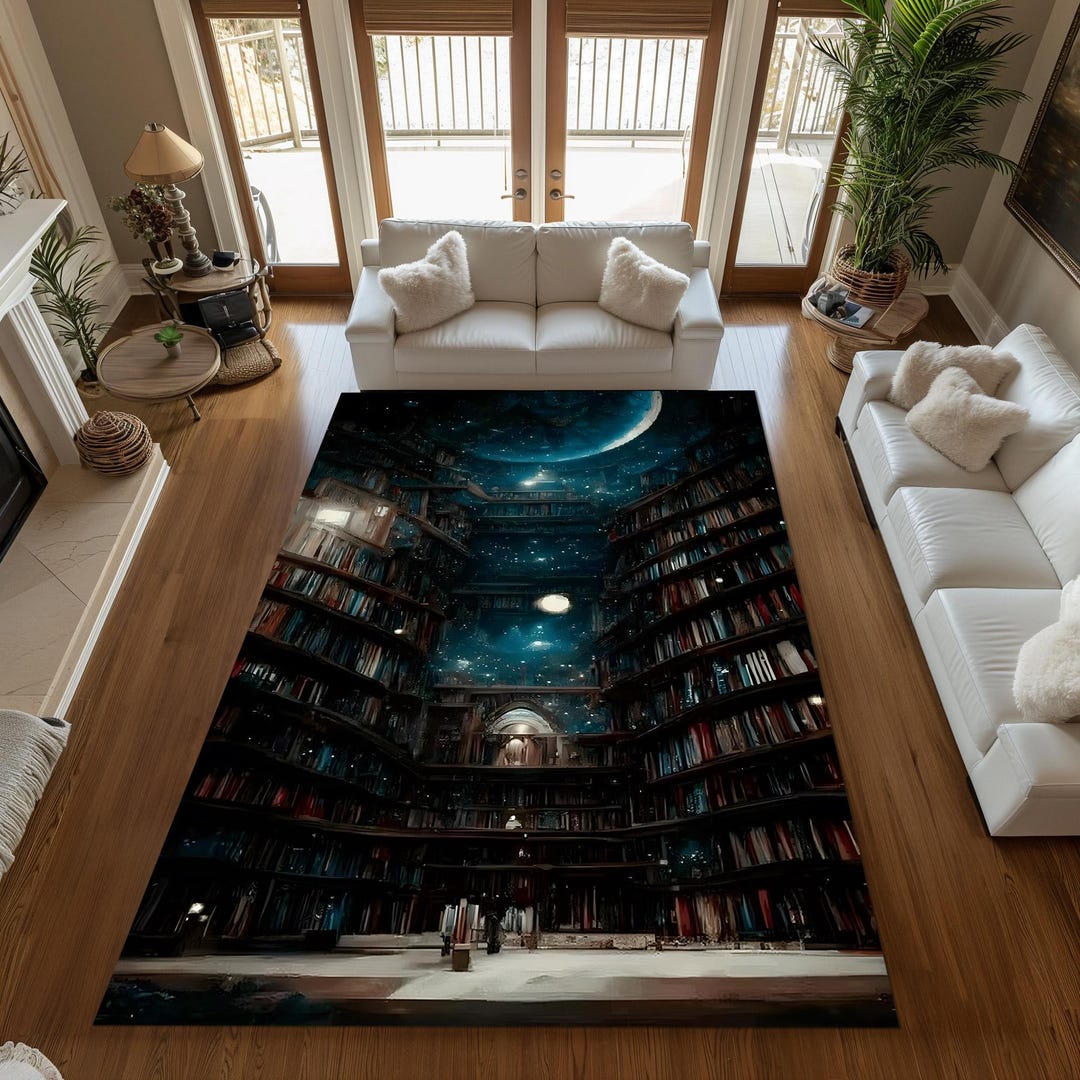 Literary Rug Personalized Fantasy Library Area Rug for Living Room, Bedroom ...