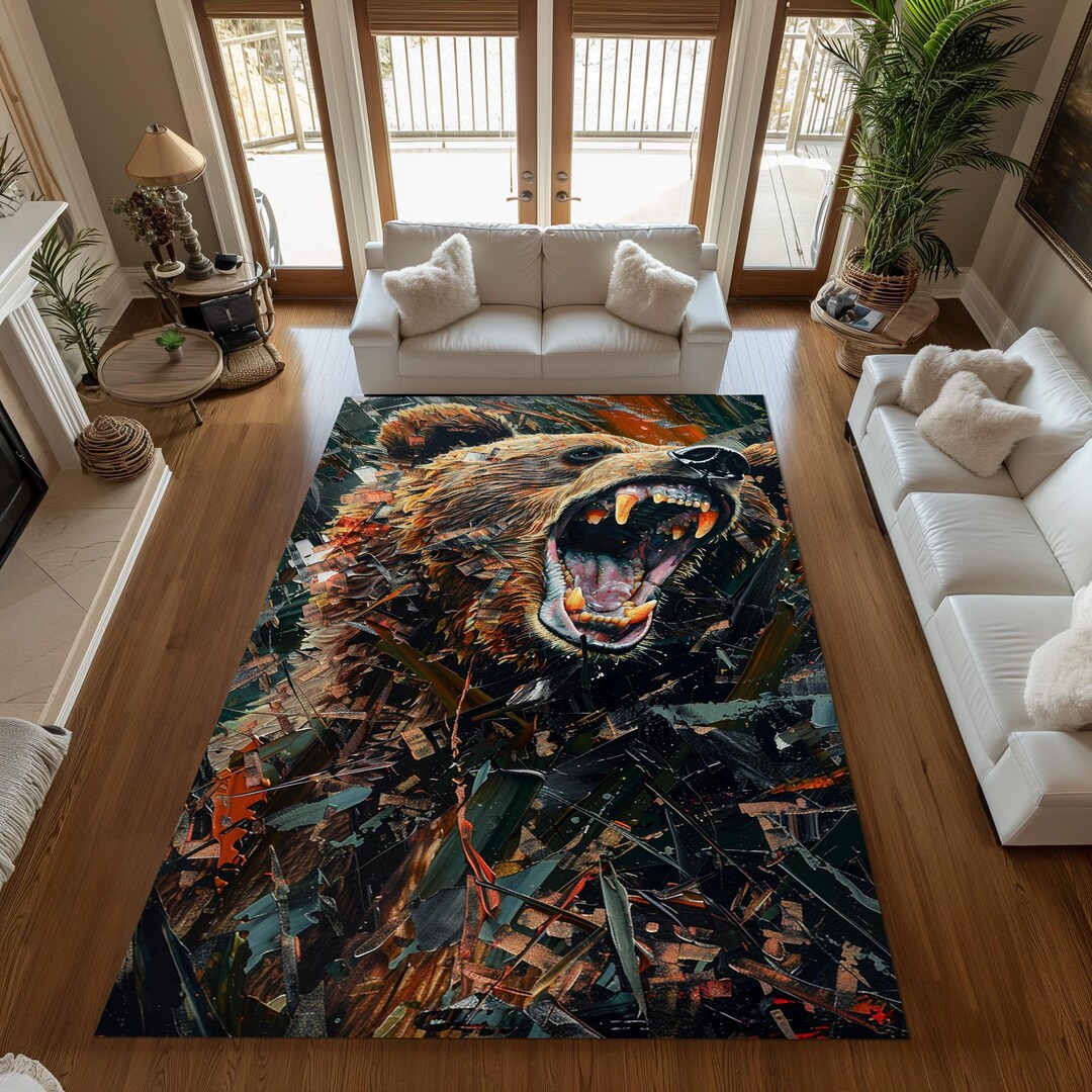 Bear Theme Rug, Bear Rug, 3D Rug, Animal Rug, Wildlife Rug, Living Room ...