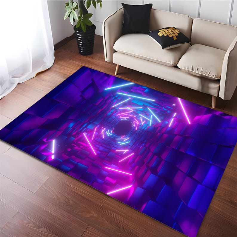 Neon Rug, Colorful Rug, Purple Rug, 3D Rug, Neon Look Rug, Home Decor ...