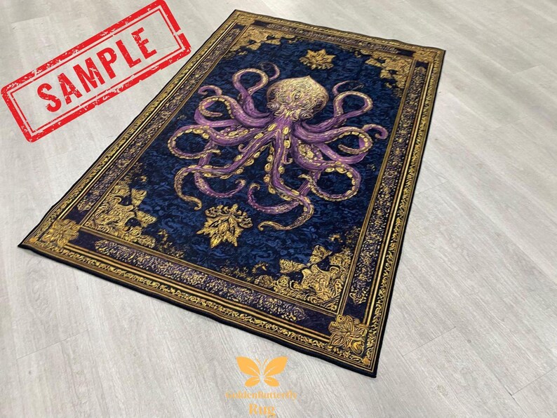 Vintage Octopus Teppich, Krakenteppich, Erstaunlicher Oktopusteppich, Tierteppich, Wohnzimmerteppich, Goth-Dekor, Dekorteppich, personalisiertes Geschenk, Bild 10