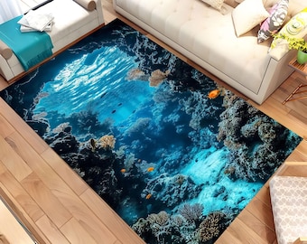 Alfombra de mundo submarino, decoración náutica, alfombra submarina, alfombra con temática oceánica, alfombra náutica, alfombra moderna, alfombra para sala de estar, alfombra decorativa, alfombra de área