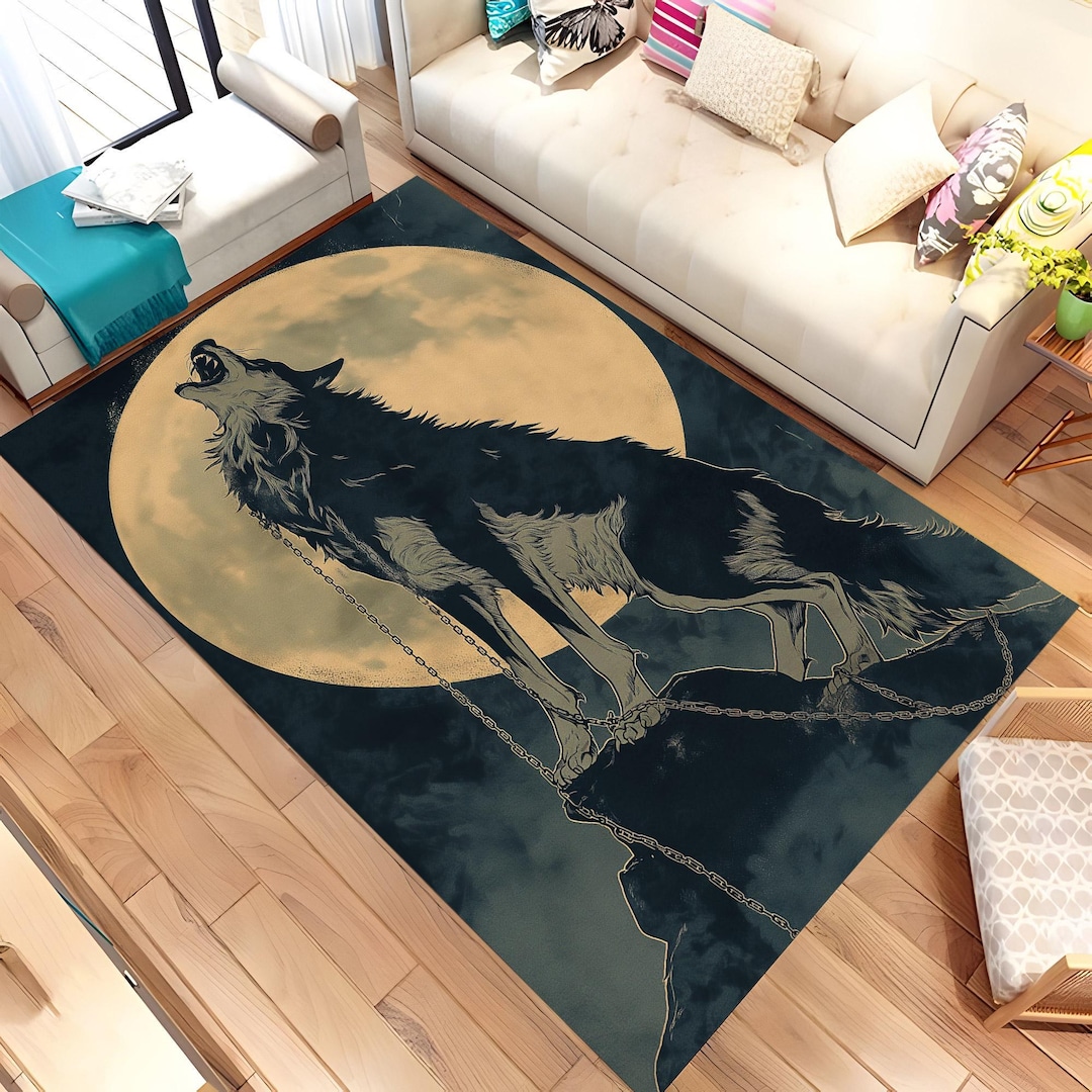 Deviantart Wolf Rug Wolf Rug, Wolf Area Rug, Wolf and Moon Rug, Animal Rug, Cool Rug ...