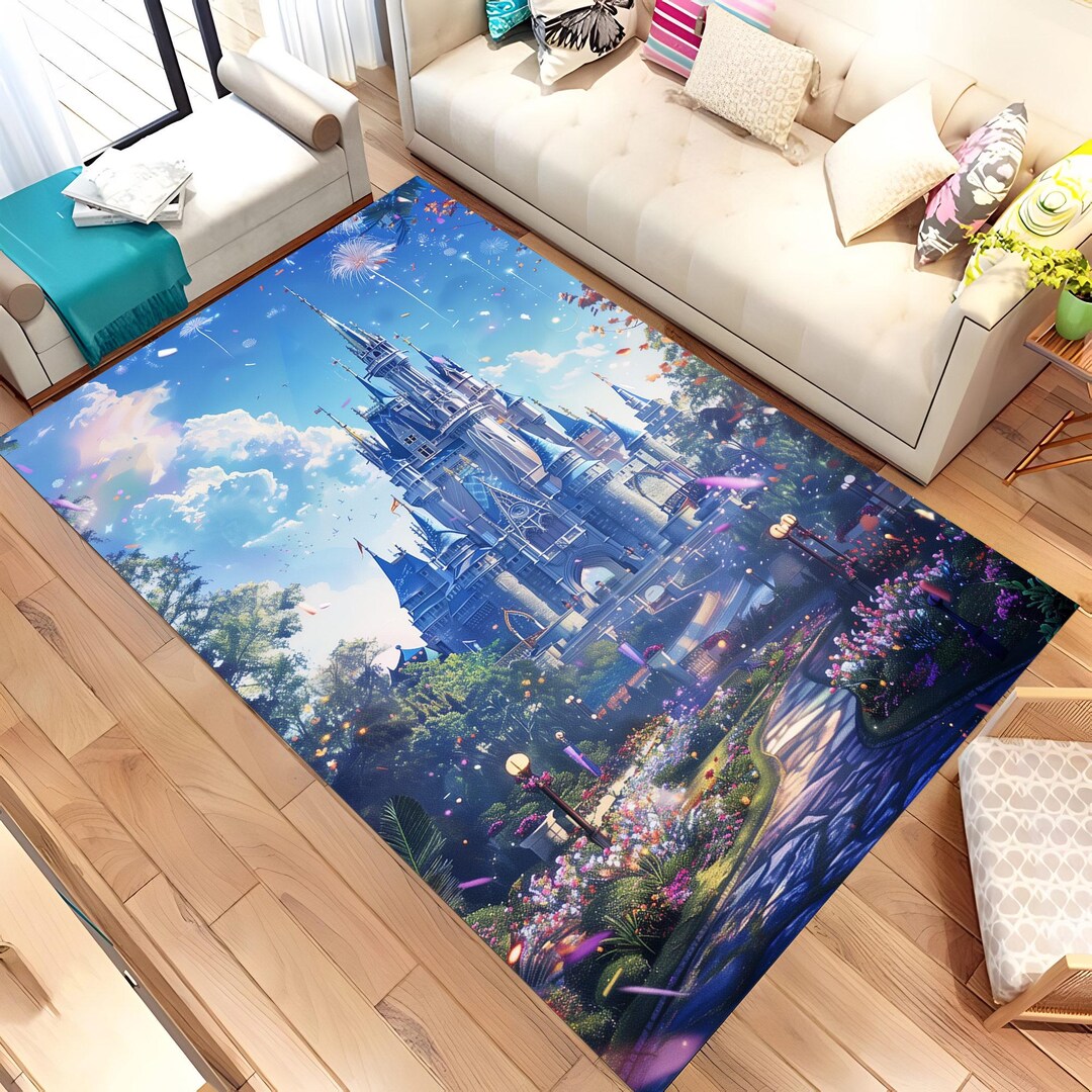 Castle Rug, Purple Castle Design Rug, Colorful Rug, Living Room Rug ...