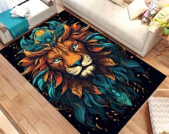 Lion Rug, Lion Pattern Rug, Animal Rug, Colorful Lion Rug, Living Room Rug, Area Rug, Decor Rug, Gift Rug, Cool Rug, Custom Rug, Home Decor