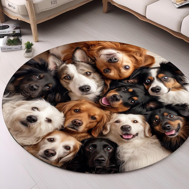 Dog Rug, Animal Rug, Pet Paw Rug, Dogs Design Rug, Cute Animal, Round Rug, Area Rug, Popular Rug, Non Slip Rug, Soft Rug, Cool Animals image 4