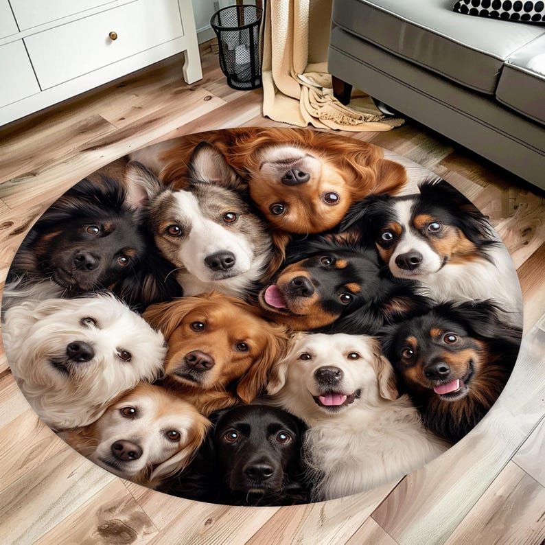 Dog Rug, Animal Rug, Pet Paw Rug, Dogs Design Rug, Cute Animal, Round Rug, Area Rug, Popular Rug, Non Slip Rug, Soft Rug, Cool Animals image 3