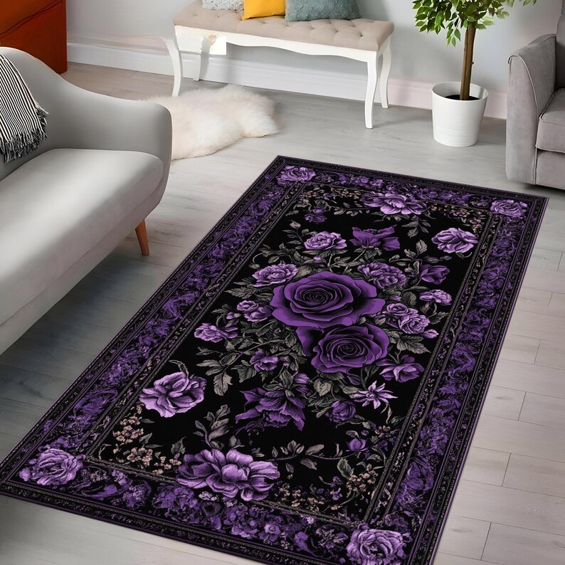 Rose Rug, Gothic Area Rug, Gothic Rug for Rose Decor, Gothic Rug for ...