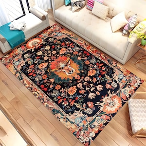 Boho Bull Floral Rug with Sunflower Mane – Vibrant Western Area Carpet, Rustic Farmhouse Decor, Colorful Cow Skull-Inspired Floor Ma