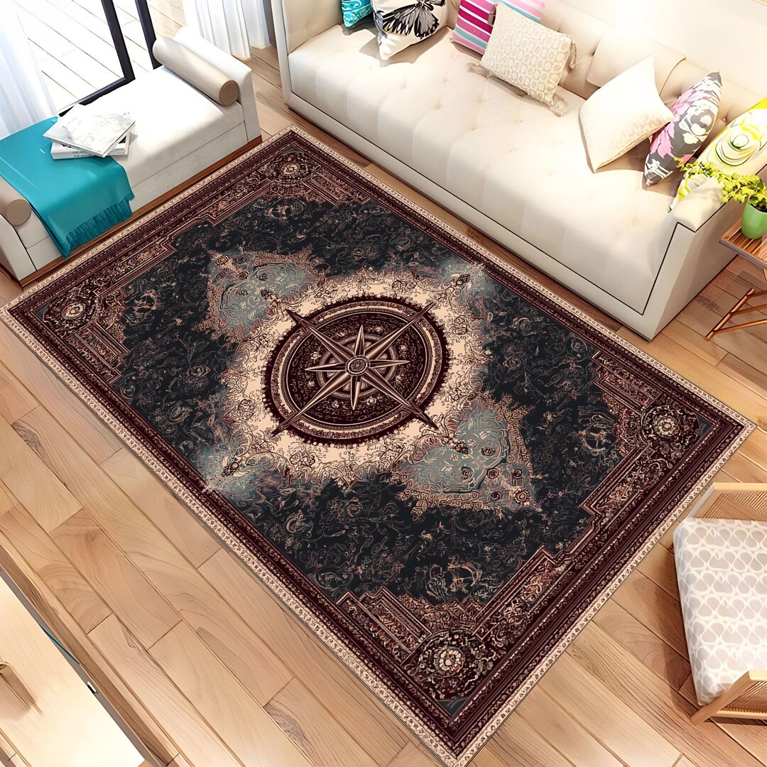 Compass Rug, Compass Area Rug, Modern Compass Rug, Retro Style Compass ...