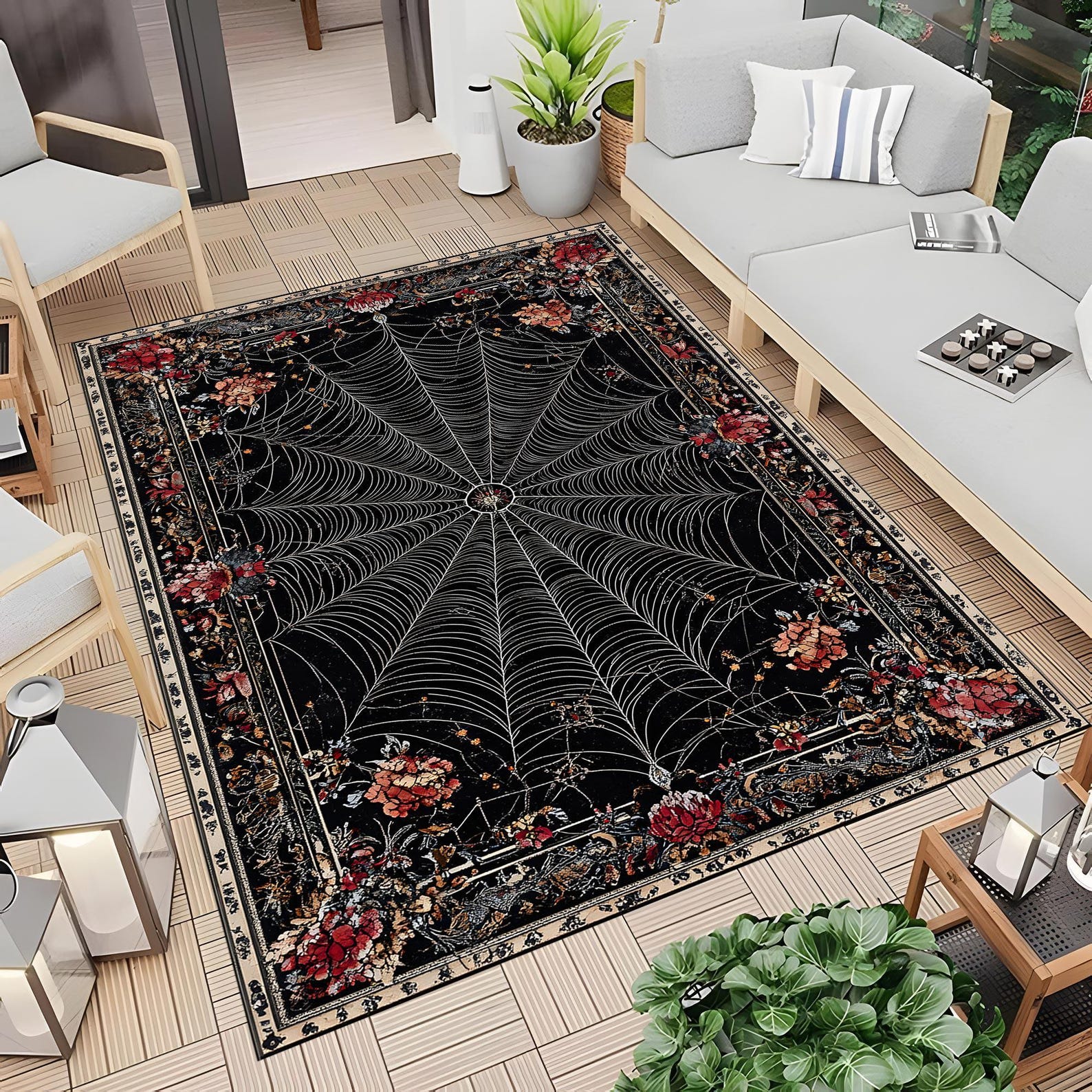 Gothic Spider Web Area Rug, Black Gothic Rug for Dark Academia Decor ...