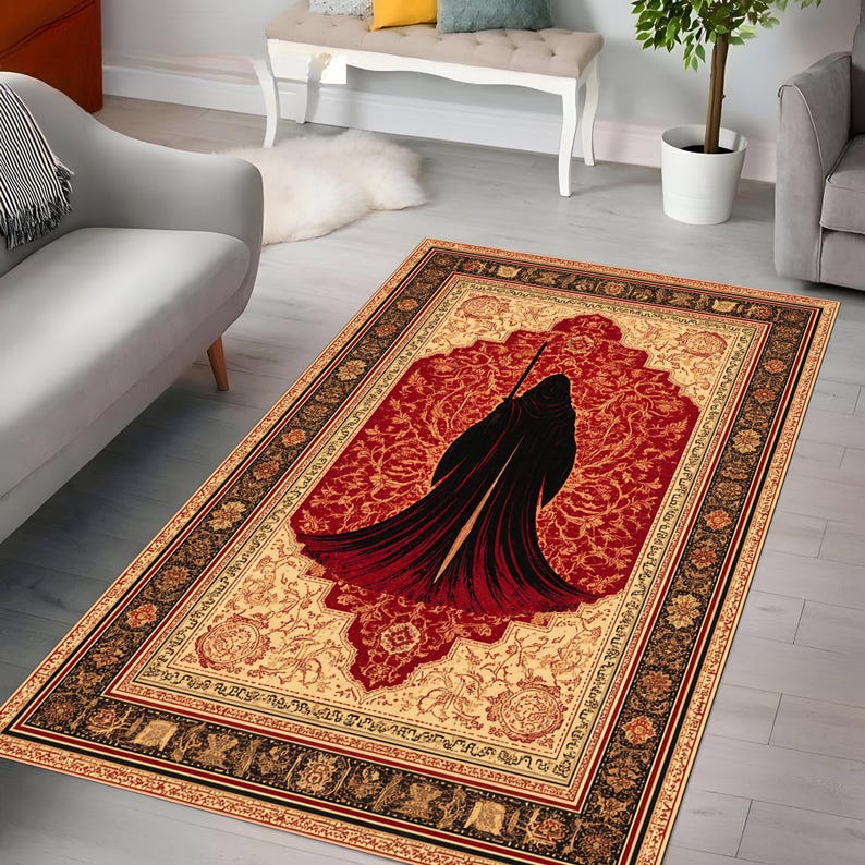 Gothic Fantasy Rug, Dark Cloaked Figure Carpet, Vintage Oriental Style ...